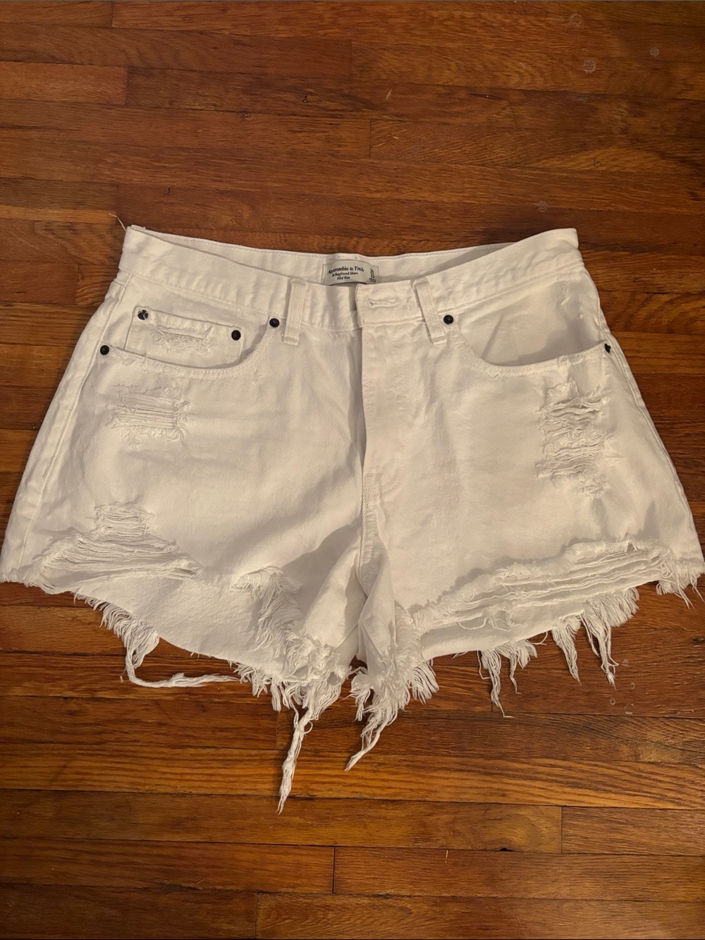 Abercrombie & Fitch White Distressed Denim Cutoff Shorts